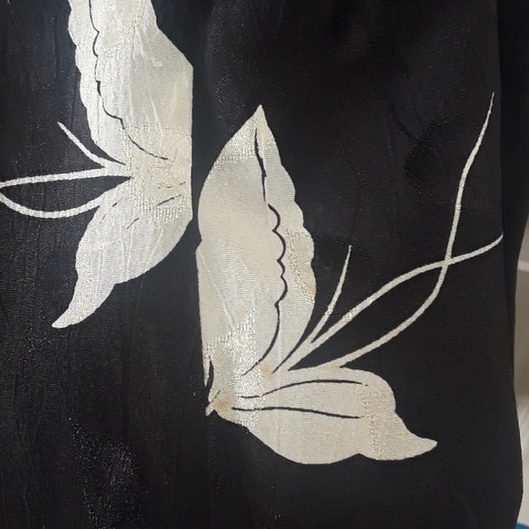 Vintage 80s Hawaiian floral dress tie top black embossed print - Picture 5 of 8